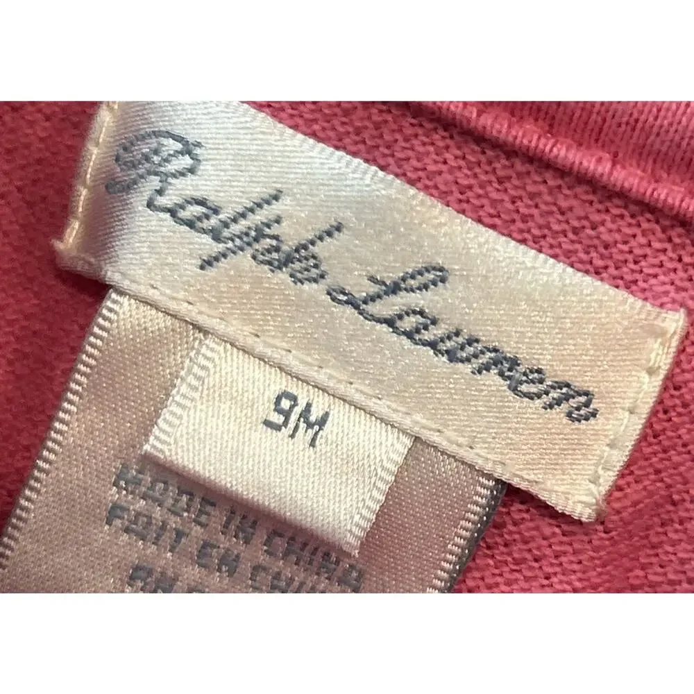 Infant RALPH LAUREN Pink Embroidered Long Sleeve Romper Size 9M 9 Months *A2
